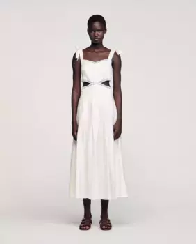 Длинное платье с кружевными галунами Sandro, белый