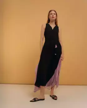 Длинное платье с оборками и контрастом Niza, черный