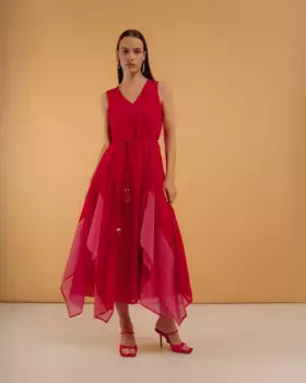 Длинное платье с оборками и контрастом Niza, красный