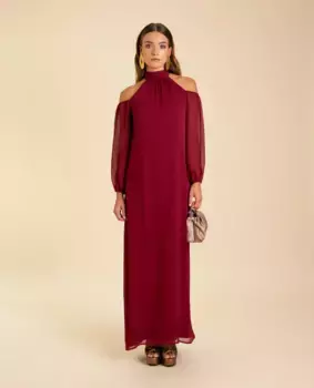 Длинное платье с открытыми плечами The-Are, бордовый