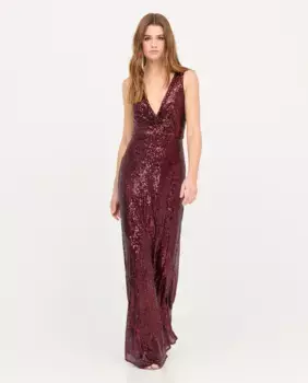 Длинное платье с пайетками и V-образным вырезом Veneno en la piel, гранатовый