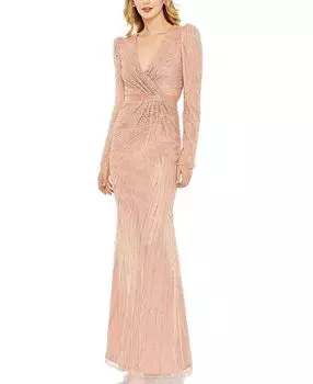 Длинное платье с пайетками и запахом на длинном рукаве Mac Duggal, розовый