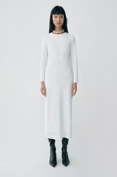 Длинное платье с пайетками ZARA, белый