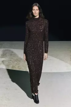 Длинное платье с пайетками ZARA, коричневый