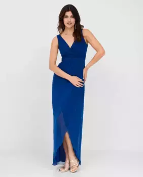 Длинное платье с перекрещивающимся вырезом и вырезом спереди Veneno en la piel, синий