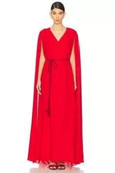 Длинное платье с плащом Zenaida maxi cape gown Alice + Olivia, bright ruby
