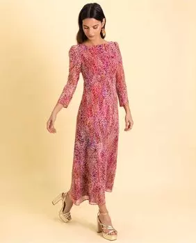 Длинное платье с принтом и длинными рукавами The-Are, розовый