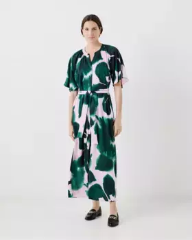 Длинное платье с принтом и поясом в тон Caroll, темно-зеленый