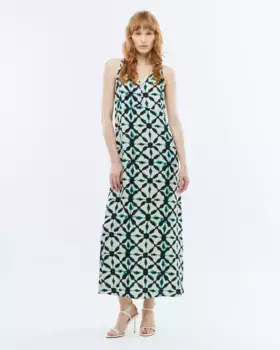 Длинное платье с принтом и V-образным вырезом Andam, синий