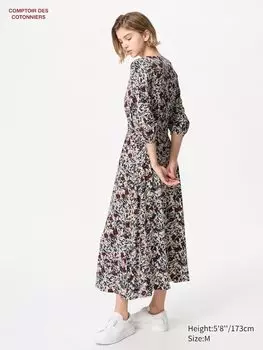 Длинное платье с принтом из легкого вискозного шелка Uniqlo, фиолетовый