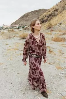 Длинное платье с принтом из металлической нити ZARA, разноцветный