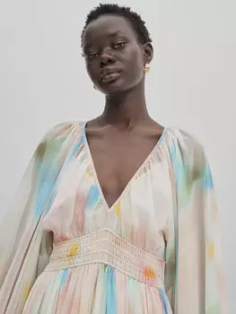 Длинное платье с принтом Massimo Dutti, розовый