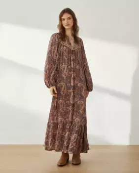 Длинное платье с принтом PaIsley и мягкой подкладкой на груди Southern Cotton, цвет Tostado