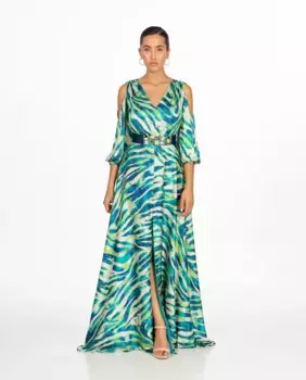 Длинное платье с принтом Sonia Pea, бирюзовый