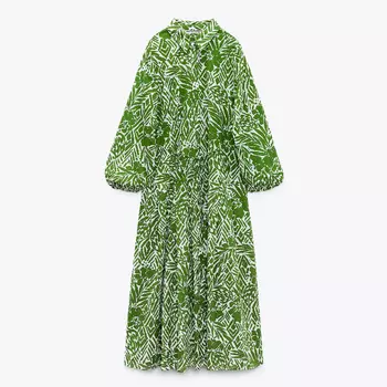 Длинное платье с принтом ZARA, зеленый