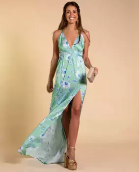 Длинное платье с принтованными бретелями The-Are, зеленый