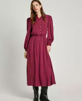 Длинное платье с пышными рукавами и эластичной талией Pepe Jeans, красный