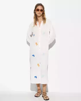 Длинное платье с пышными рукавами и принтами Parfois, белый