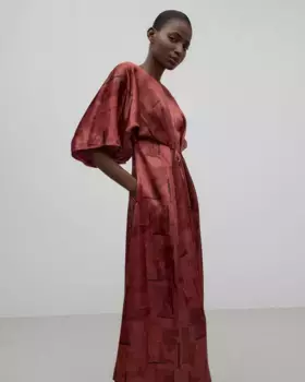 Длинное платье с японским принтом на рукавах Adolfo Dominguez, коричневый