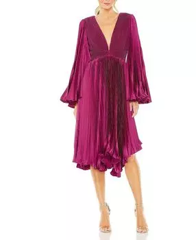 Длинное платье с расклешенными рукавами и плиссировкой Mac Duggal, розовый