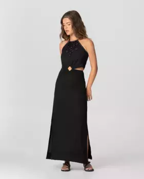 Длинное платье с разрезами и блестками Noon, черный