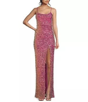 Длинное платье с разрезом спереди Honey and Rosie с пайетками, розовый