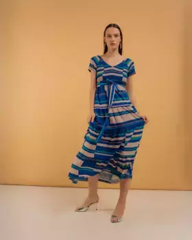 Длинное платье с рюшами и сотами Niza, синий