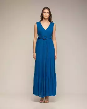 Длинное платье с рюшами и V-образным вырезом Niza, синий