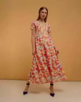 Длинное платье с сотами и перфорированным хлопком Niza, розовый