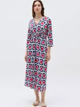 Длинное платье с узлом и узором Hybrid, цвет white/blue/red