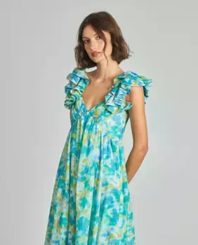 Длинное платье с V-образным сборчатым вырезом и застежкой на молнию Alma en Pena, бирюзовый