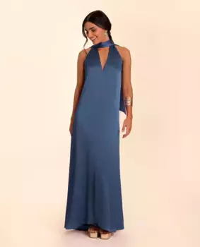 Длинное платье с V-образным вырезом The-Are, темно-синий