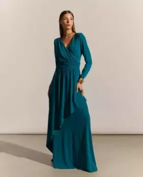 Длинное платье с V-образным вырезом Woman Fiesta El Corte Ingls, цвет 530 Verde Oscuro