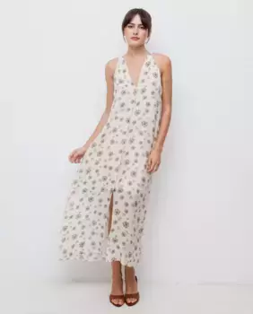 Длинное платье с V-образным вырезом Vila, бежевый