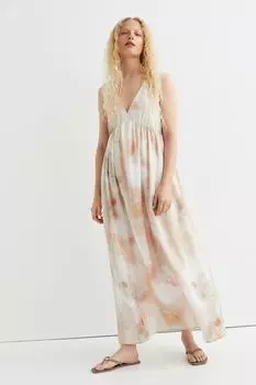 Длинное платье с V-образным вырезом H&amp;M, белый/узор