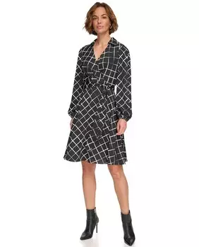 Длинное платье с V-образным вырезом и длинными рукавами DKNY, мультиколор