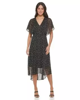 Длинное платье с V-образным вырезом и короткими рукавами DKNY, черный