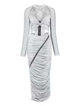 Длинное платье с вырезами и драпировкой MITILIANE COUTURE, серый