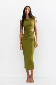 Длинное платье с вырезанными деталями ZARA, цвет Apple green