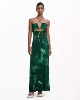 Длинное платье с вырезом Desigual, зеленый