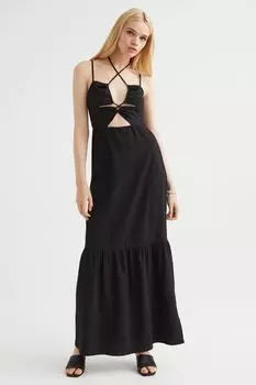 Длинное платье с вырезом H&M, черный