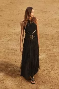 Длинное платье с вырезом ZARA, черный