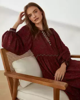 Длинное платье с вышитыми бретелями Southern Cotton, красный