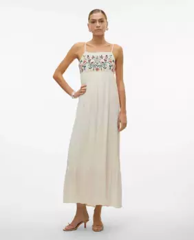 Длинное платье с вышивкой на груди Vero Moda, белый