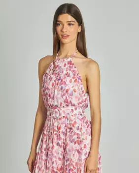 Длинное платье с запахом на шее, принтом и застежкой-молнией на спине Alma en Pena, розовый