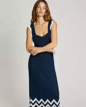 Длинное платье с зигзагообразным принтом по низу Pepe Jeans, тёмно-синий
