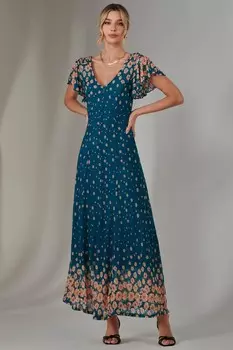 Длинное платье сетка с зеркальным принтом Gina Jolie Moi, синий