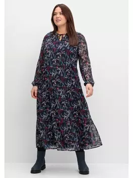 Длинное платье sheego Chiffon, цвет tiefblau gemustert