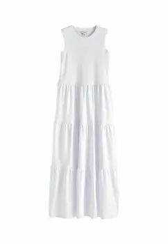 Длинное платье SLEEVELESS CREW NECK TIERED STANDARD Next, белый