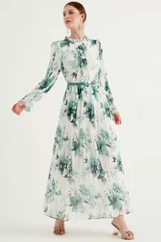 Длинное платье со складками и цветочным принтом Bonema, зеленый